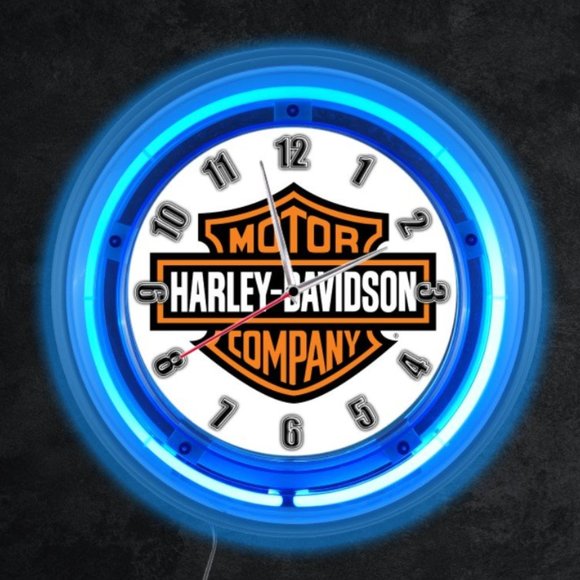 Clock Wall Decor Harley Davidson Logo Blue Neon Clock New Poshmark